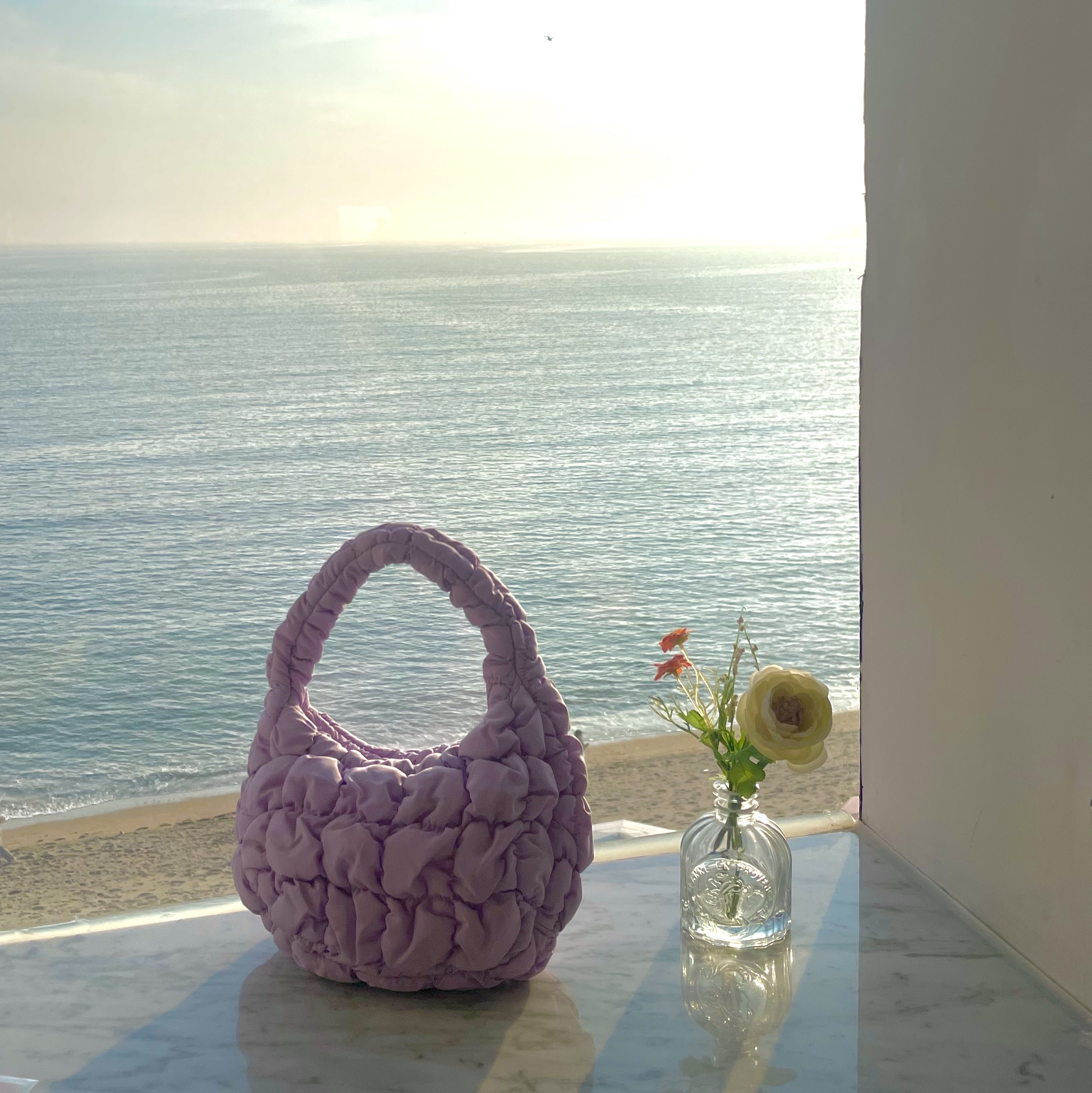 COS Quilted Micro Bag Purple 착용 스타일