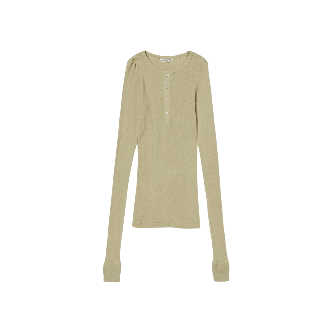 (W) Auralee Organic Soft Rib Henley Neck L/S T-Shirt Khaki Beige 상세 이미지 1