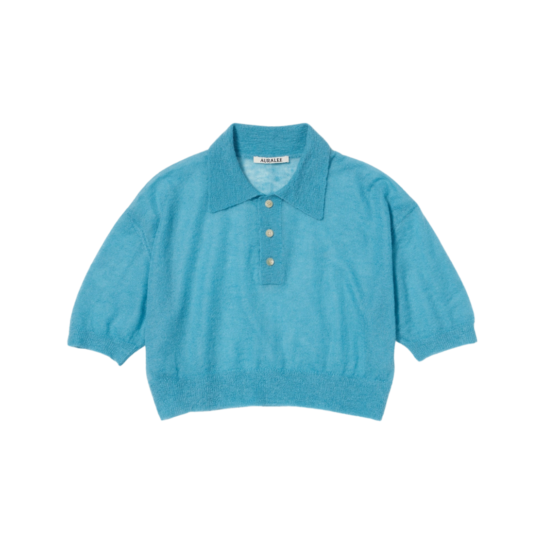 (W) Auralee Kid Mohair Sheer Knit Short Polo Turquoise Blue 상세 이미지 1