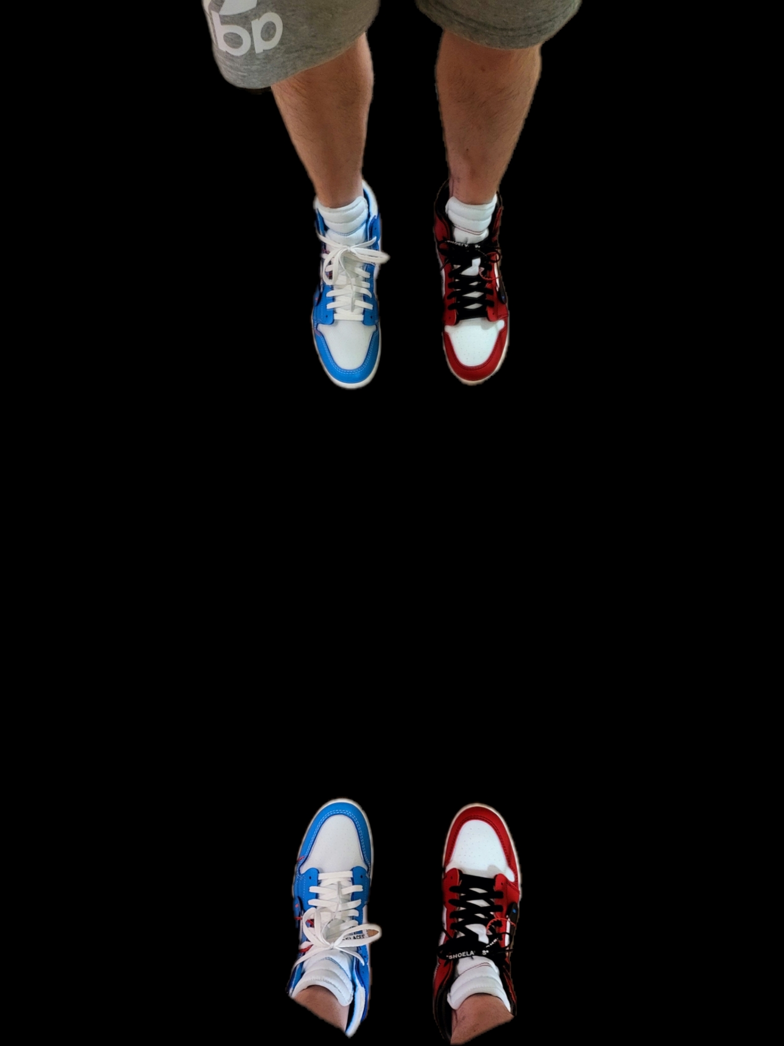 Jordan 1 x Off-White Retro High Chicago The Ten, Jordan 1 x Off-White Retro High University Blue 착용 스타일
