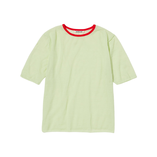 (W) Auralee Hard Twist High Gauge Wool Silk Knit T-Shirt Lime Yellow