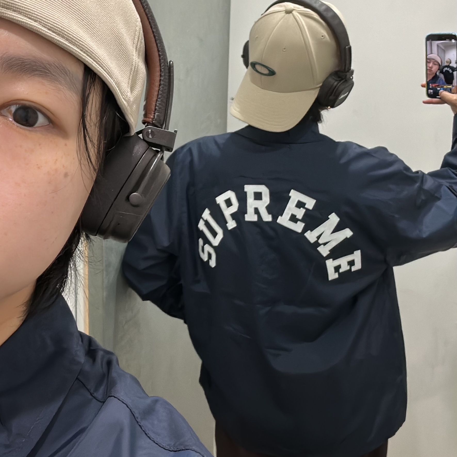 Supreme x Champion Coaches Jacket Navy - 24SS 착용 스타일