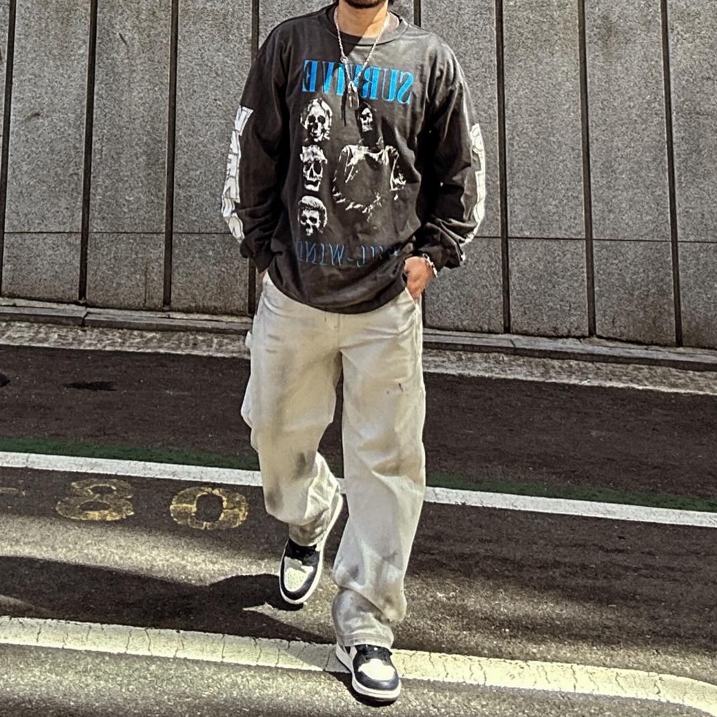 SAINT Mxxxxxx Survive LS T-Shirt Black - 23AW, Jordan 1 Retro High Obsidian UNC 착용 스타일 - 1