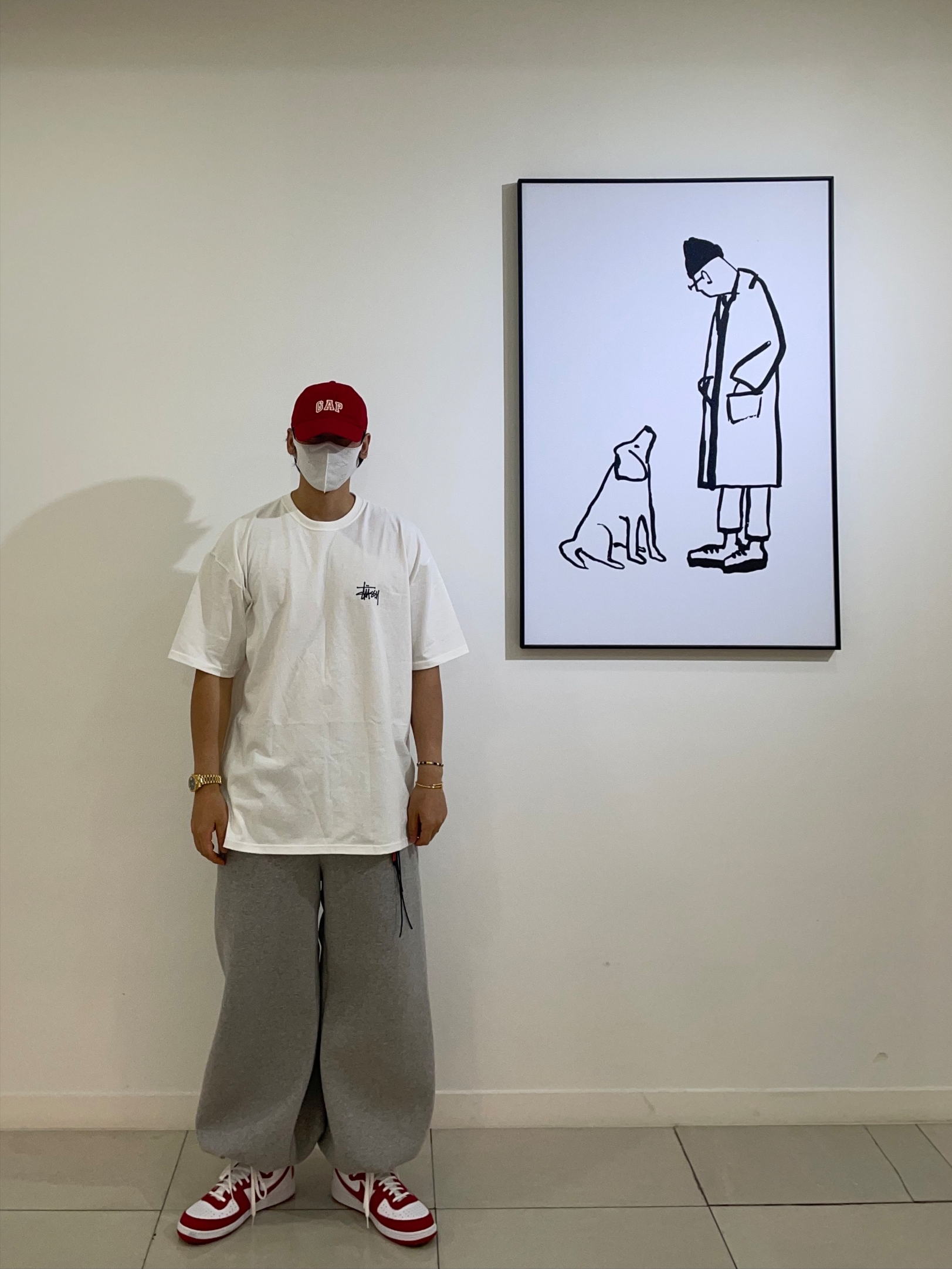 Stussy Basic Stussy T-Shirt White 2024, 2025, Nike Terminator High University Red and White 착용 스타일
