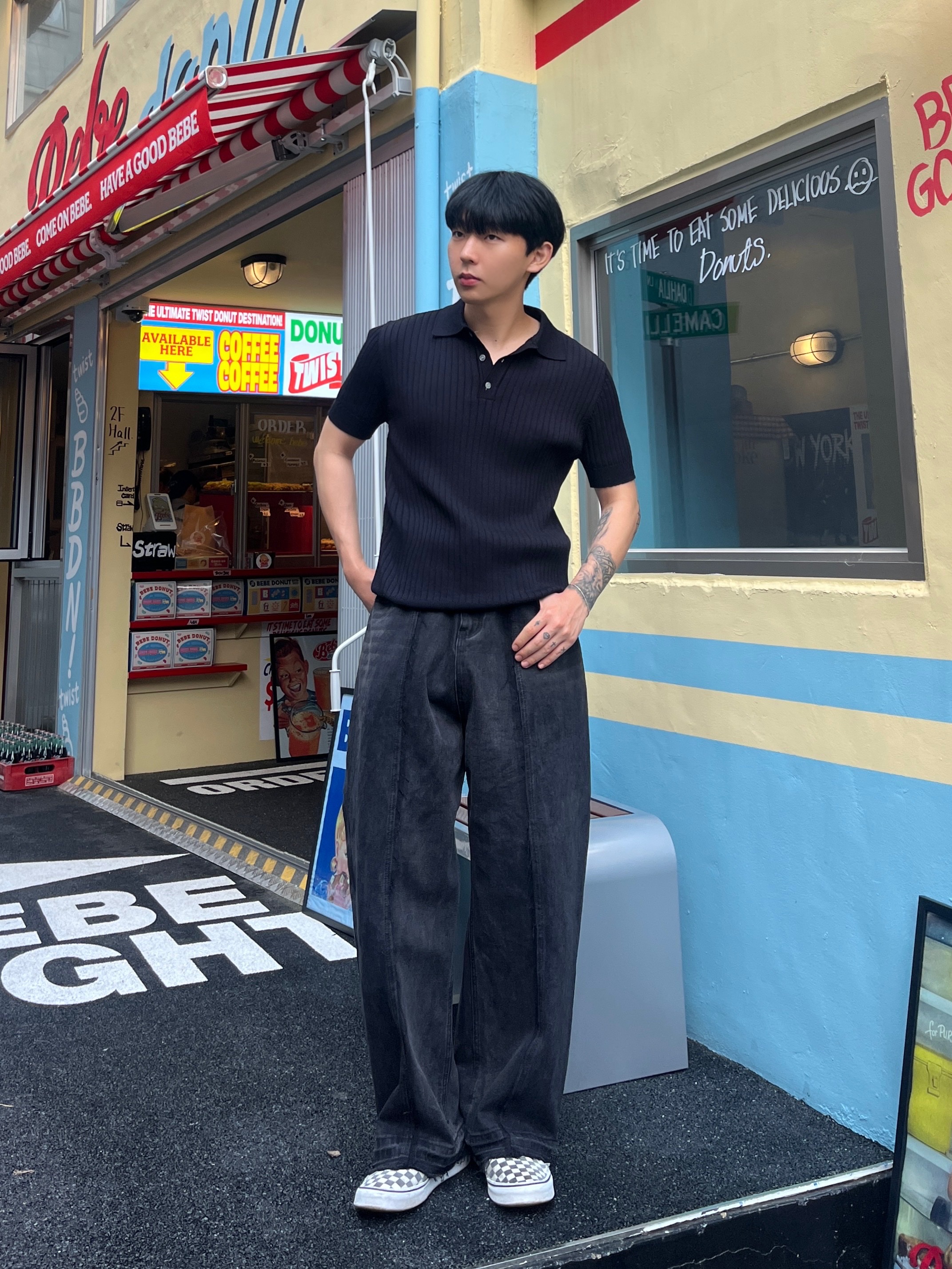 Vans Slip-On Checkerboard 착용 스타일 - 3