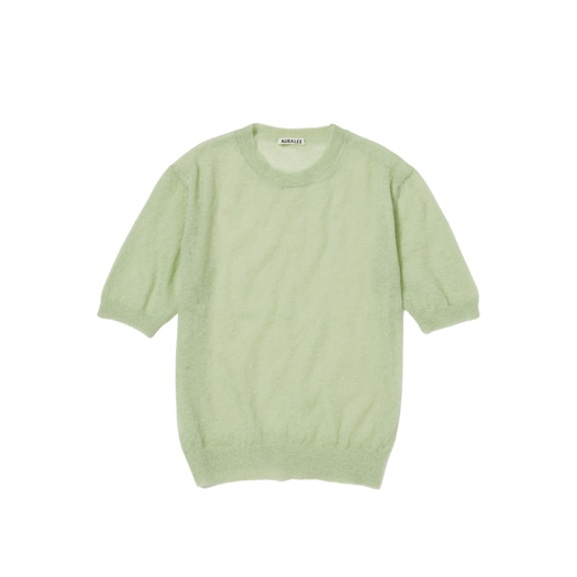 (W) Auralee Kid Mohair Sheer Knit T-Shirt Light Green