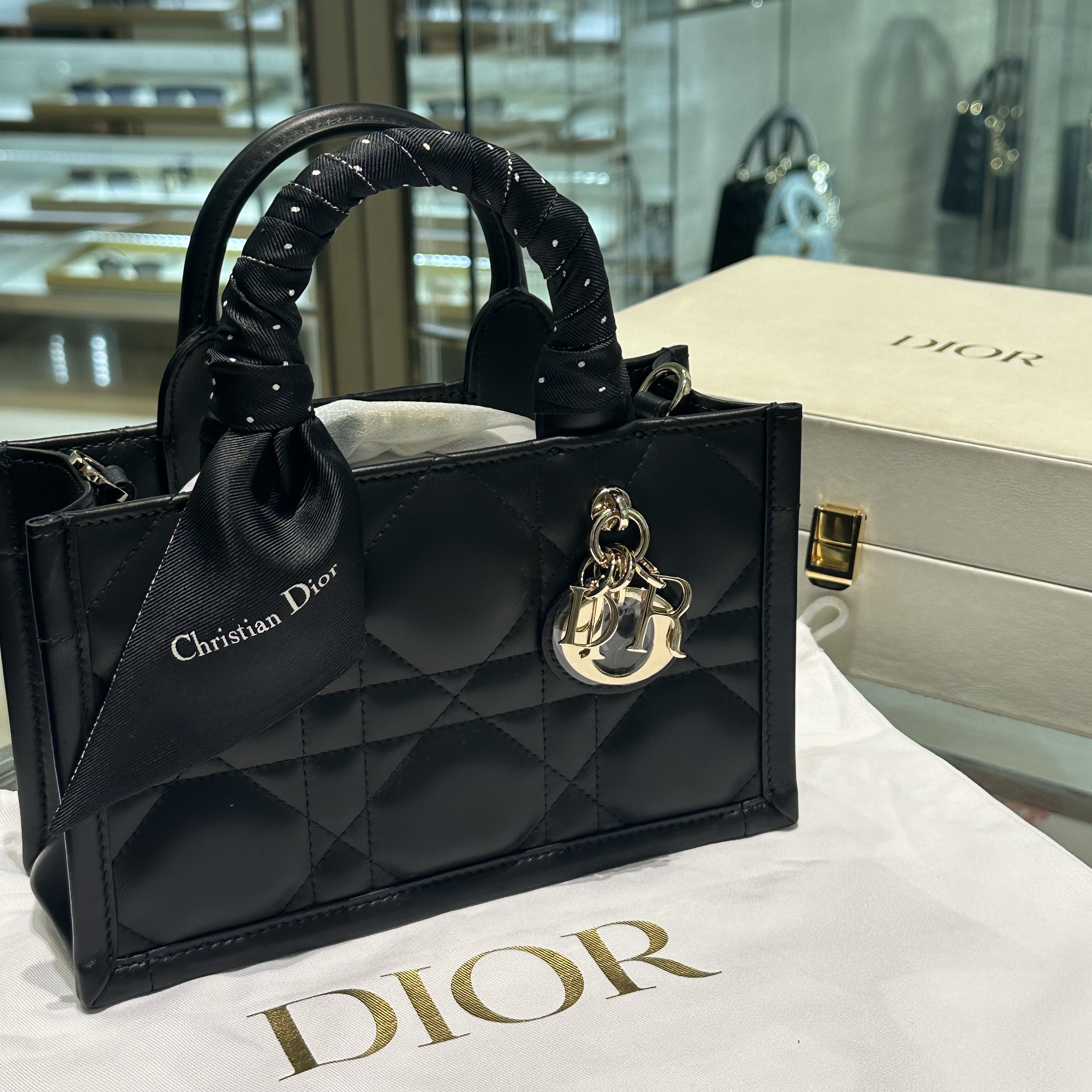 Dior Mini Book Tote with Strap Macrocannage Calfskin Black 착용 스타일