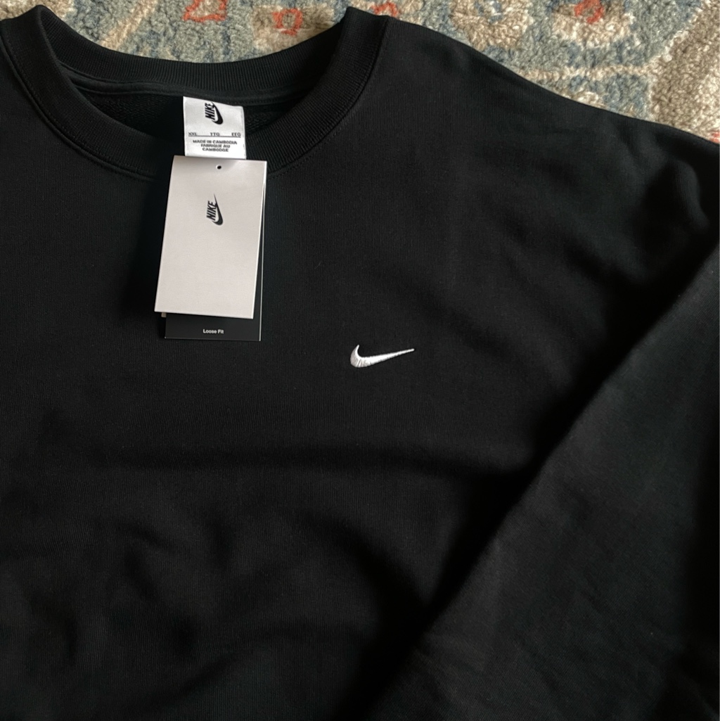 Nike Solo Swoosh French Terry Crew Black - Asia 착용 스타일 - 2
