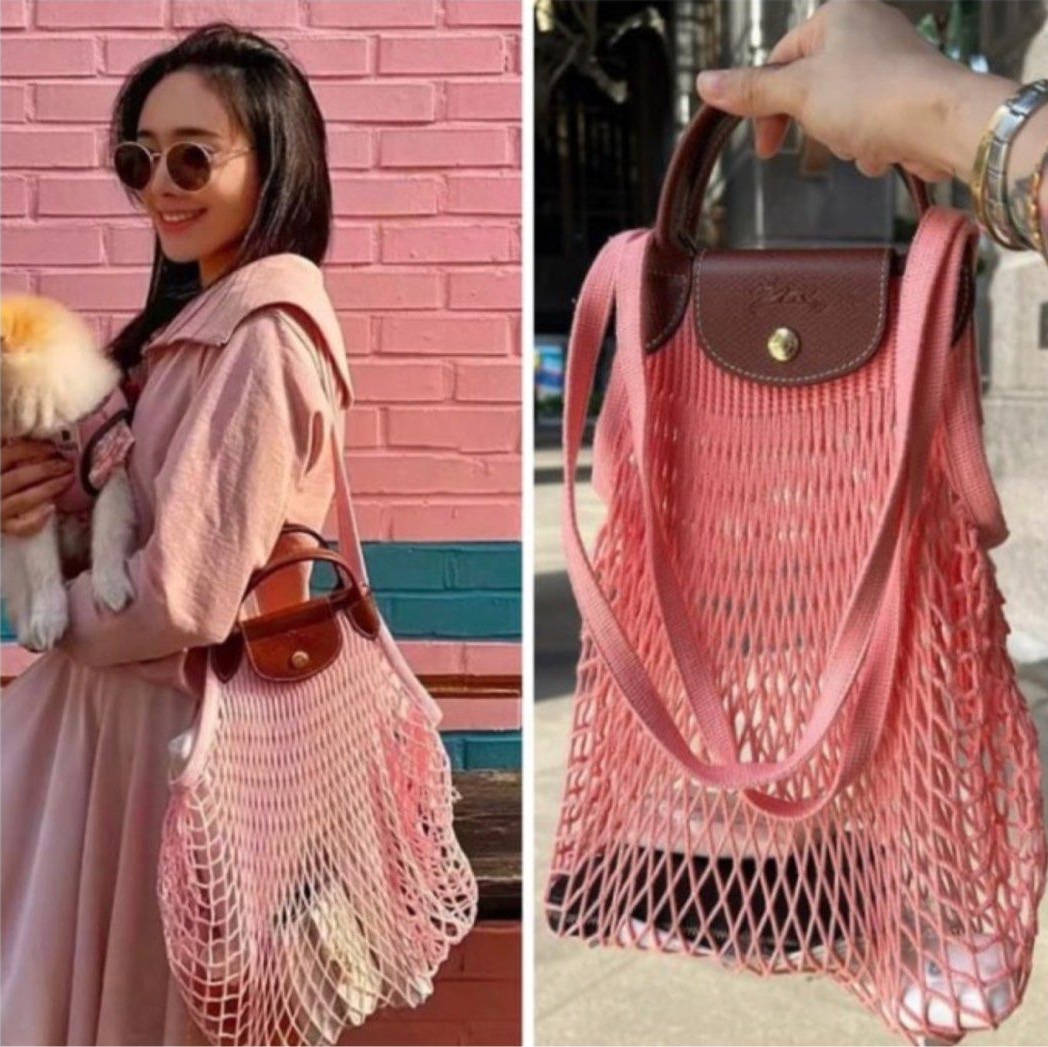 Longchamp Le Pliage Filet Top Handle Bag Blush 착용 스타일