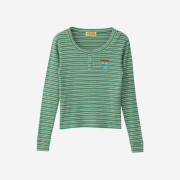 (W) Hysteric Glamour HYS Mouse Embroidery Henley Neck T-Shirt Green