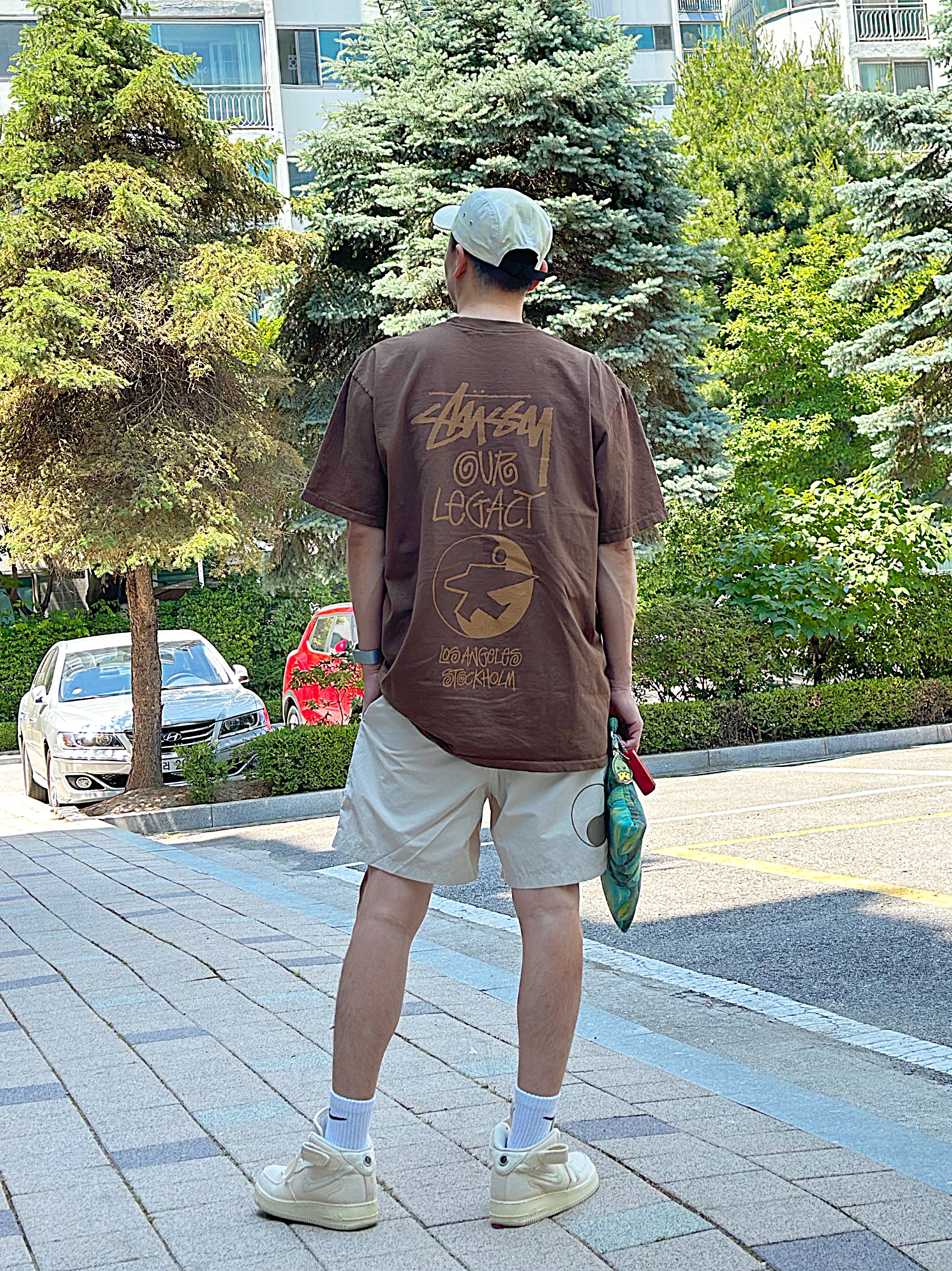 Supreme x Stone Island Reactive Ice Camo Ripstop Camp Cap Tan - 22SS, Stussy x Our Legacy Surfman Pigment Dyed T-Shirt Dark Brown 착용 스타일