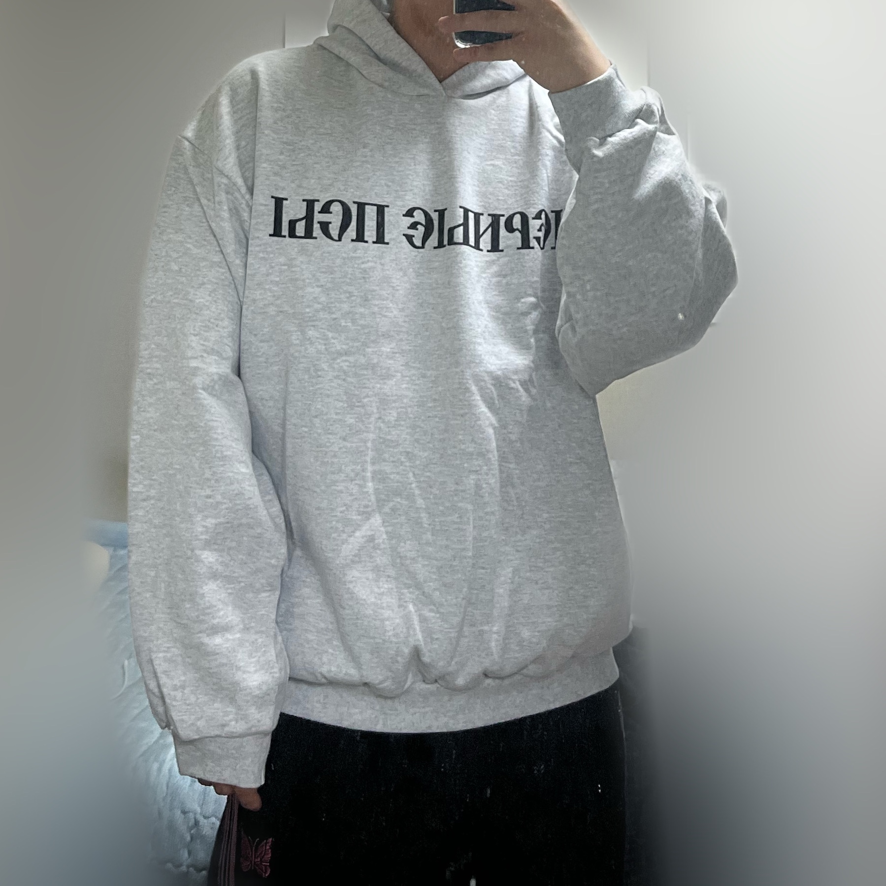 Yeezy x Gosha Rubchinskiy YZY Black Dogs Hoodie Heather Grey, Needles Straight Track Pants Poly Smooth Black 착용 스타일