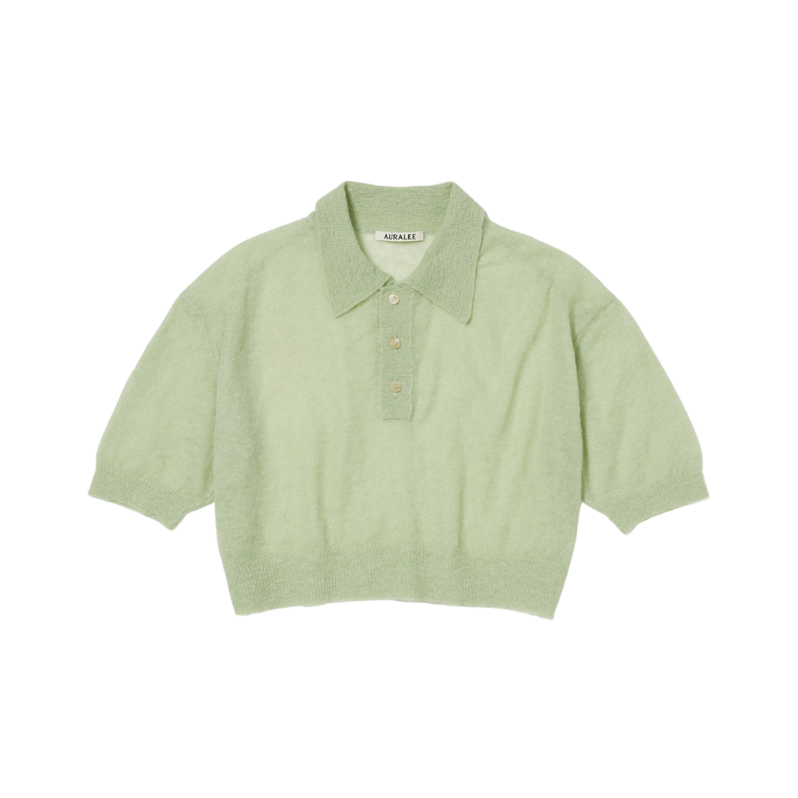 (W) Auralee Kid Mohair Sheer Knit Short Polo Light Green 상세 이미지 1