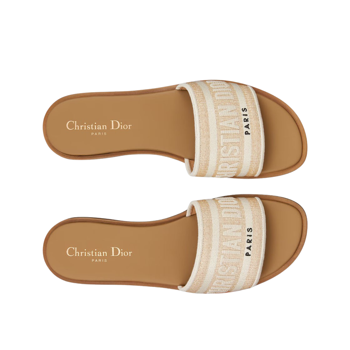 (W) 디올 리비에라 디웨이 슬라이드 자수 코튼 내츄럴 라피아 화이트((W) Dior Dioriviera Dway Slide Embroidered Cotton Natural Raffia White) - 2
