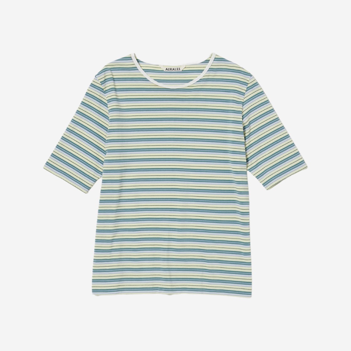 (W) Auralee Hard Twist Cotton Border T-Shirt Light Green Border 상세 이미지 1