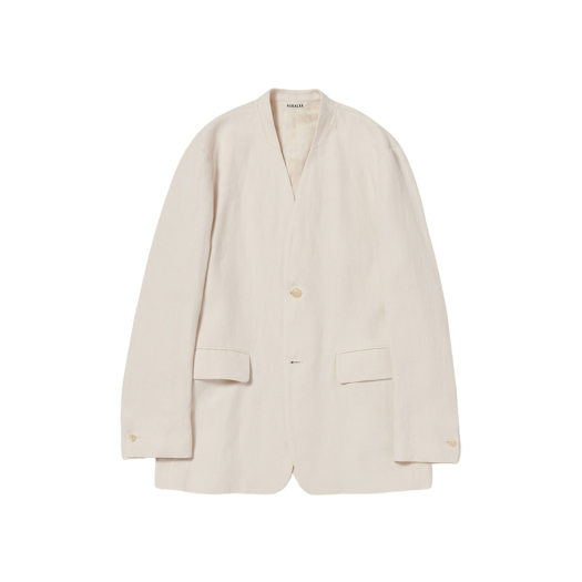 (W) Auralee Double Cloth Linen No Collar Jacket Ivory