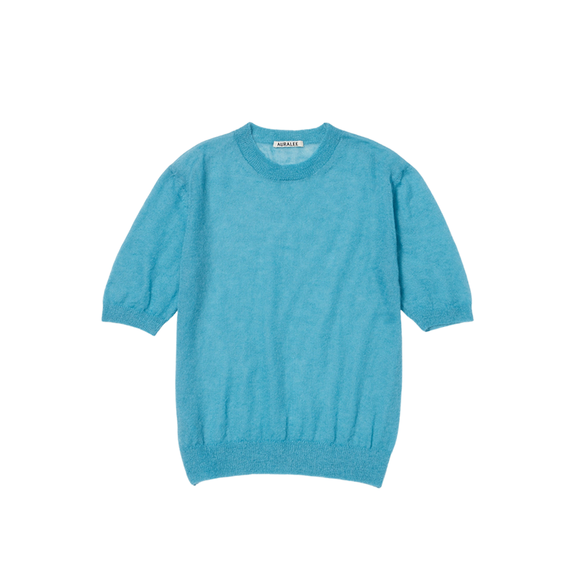 (W) Auralee Kid Mohair Sheer Knit T-Shirt Turquoise Blue 상세 이미지 1