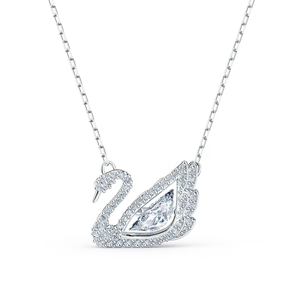 (W) Swarovski Dancing Swan Necklace White Rhodium Plated 착용 스타일