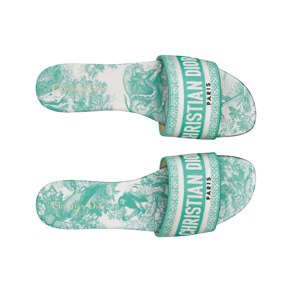 (W) Dior Dioriviera Dway Slide Cotton Embroidered with Toile de Jouy Sauvage Motif Aquamarina 상세 이미지 2