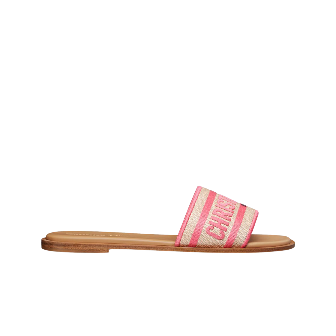 KCO062ECJ-S73P (W) Dior Dioriviera Dway Slide Embroidered Cotton Natural Raffia Candy Pink