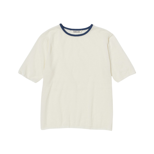 (W) Auralee Hard Twist High Gauge Wool Silk Knit T-Shirt Ivory