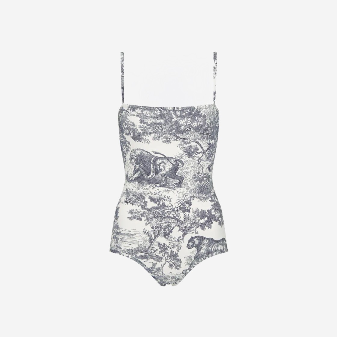 (W) Dior Dioriviera One-Piece Swimsuit with Toile de Jouy Sauvage Motif White Navy Blue 상세 이미지 1