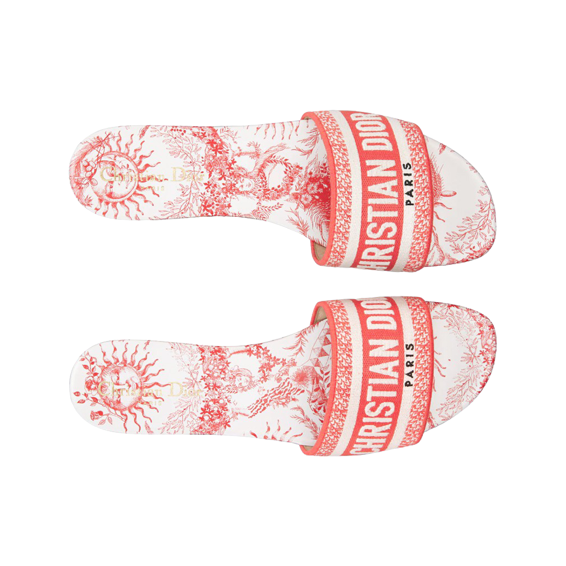 (W) Dior Dioriviera Dway Slide Embroidered Cotton Toile de Jouy Soleil Motif Coral 상세 이미지 2