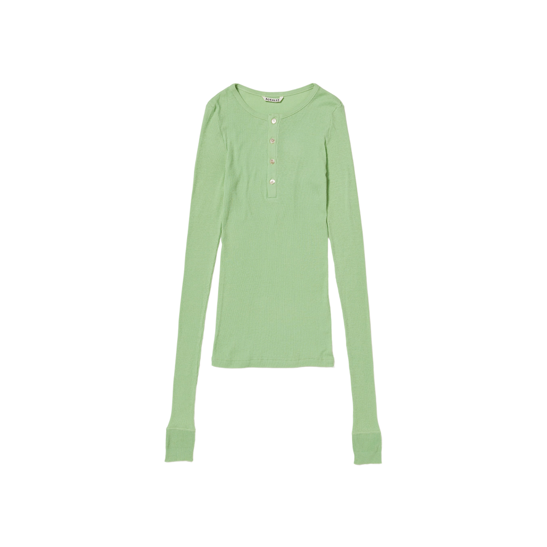 (W) Auralee Organic Soft Rib Henley Neck L/S T-Shirt Light Green 상세 이미지 1