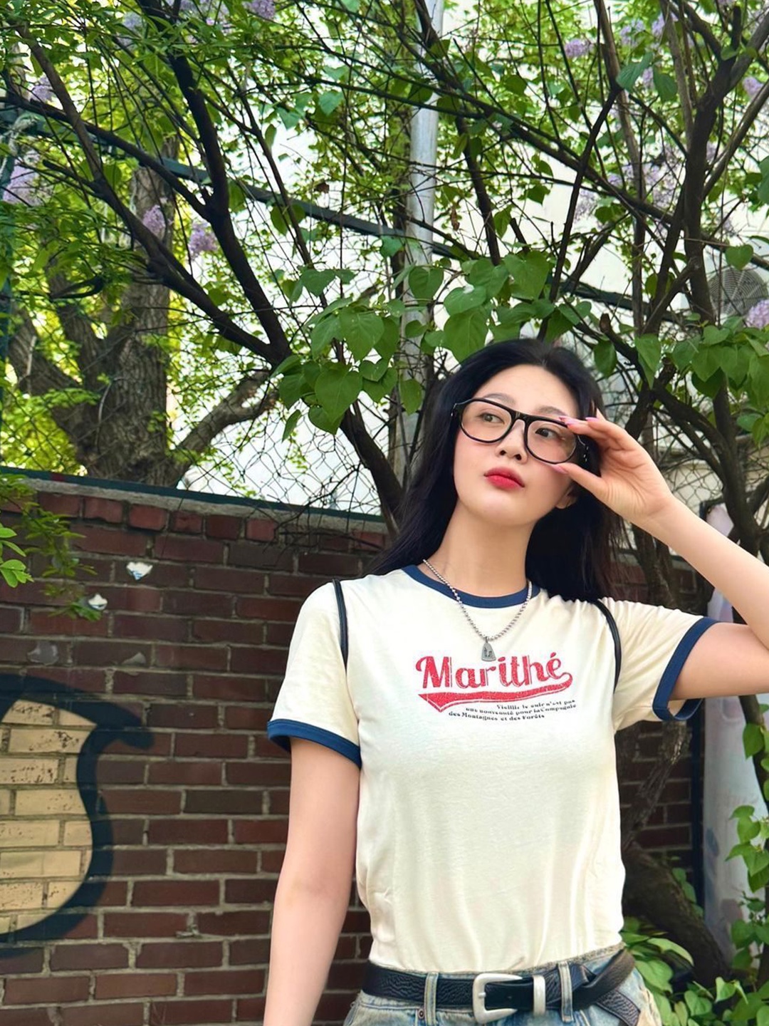 Mardi X Nardis Rose Ringer T Shirt Tight Fit White Black, Kapital 20-T Ringer T-Shirt Peckish Patch White 착용 스타일 - 5