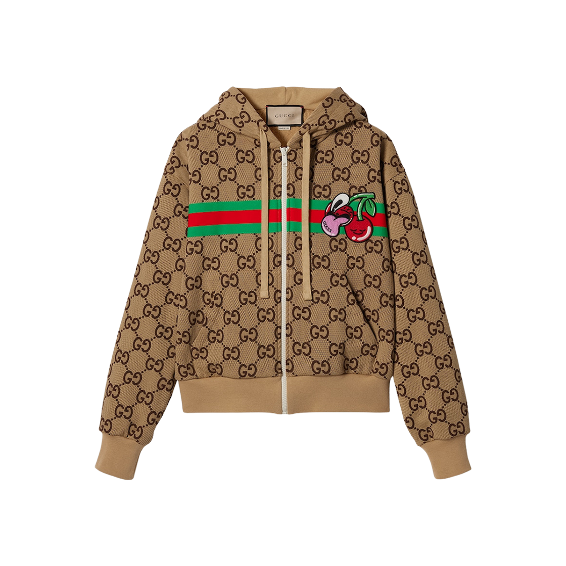 (W) Gucci Maxi GG Canvas Hooded Sweater with Patch Camel Ebony 상세 이미지 1