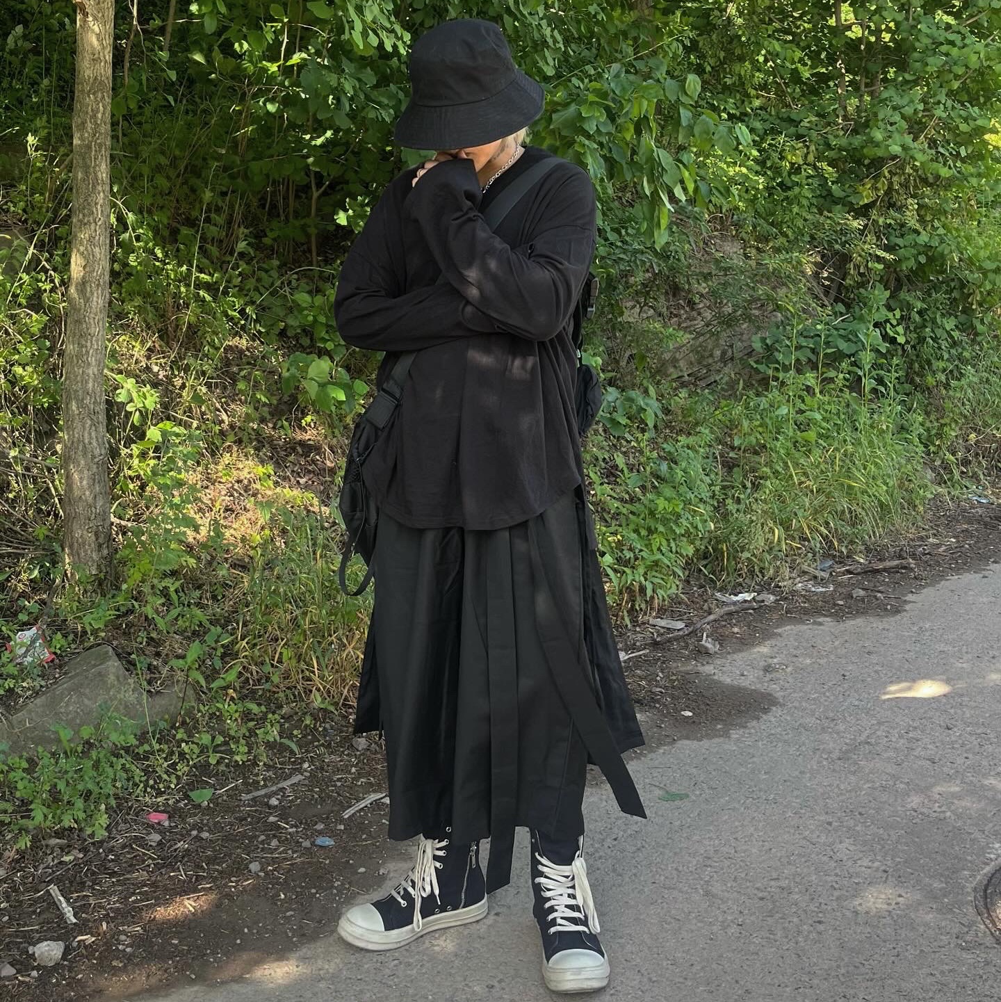 Rick Owens Drkshdw Calf Leather Penta Sneakers Black Milk White 착용 스타일 - 1