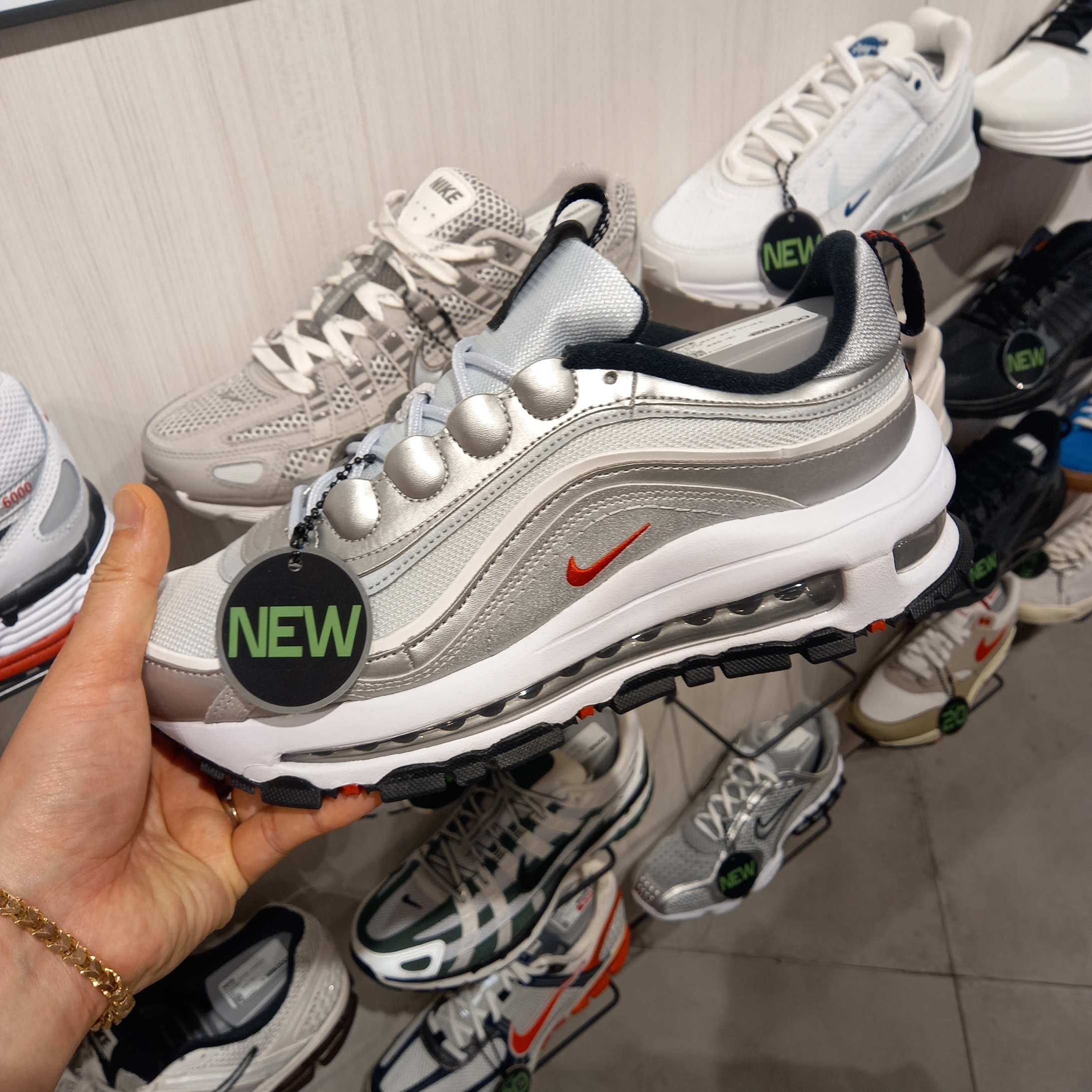 (W) Nike Air Max 97 Futura Metallic Silver Pure Platinum, Supreme x Ducati Track Pants Black - 24SS 착용 스타일 - 2