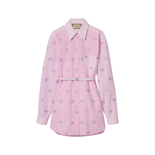 (W) 구찌 스트라이프 코튼 셔츠 드레스 화이트 핑크