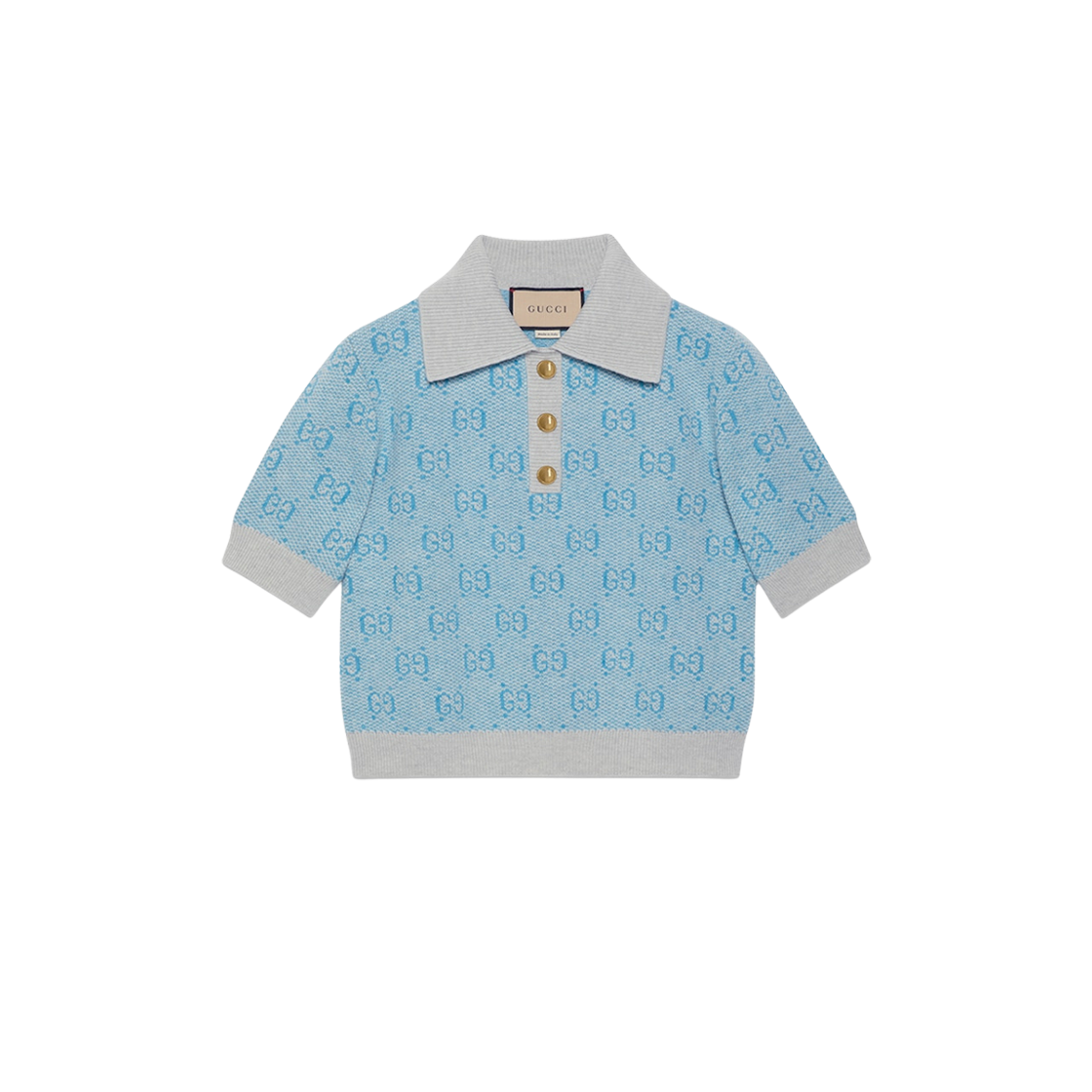 (W) Gucci GG Wool Jacquard Polo Light Blue 상세 이미지 1