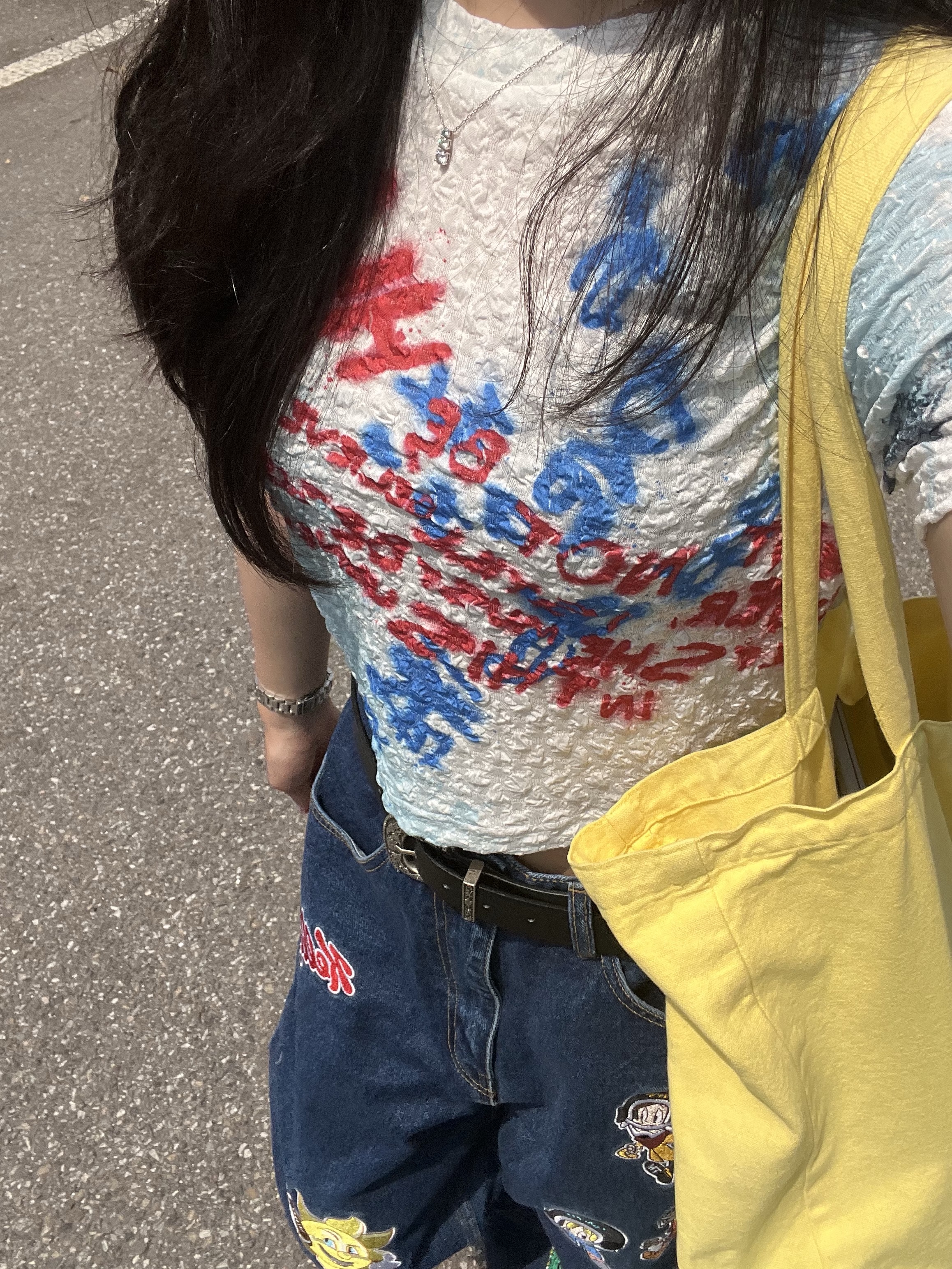 [KREAM 단독] ADSB Andersson Bell Essential Women Jenny Sprayed Lettering T-Shirt White, Nike ZoomX Invincible Run Flyknit 3 White Cobalt Bliss 착용 스타일 - 3