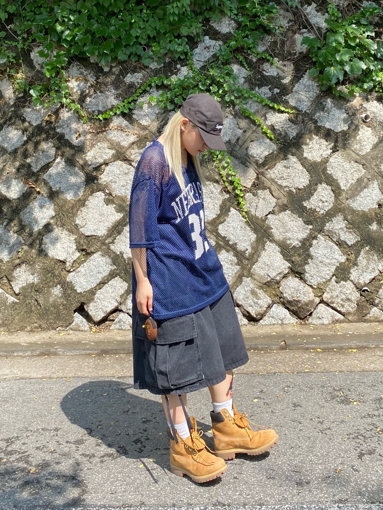 (W) Timberland 6 Inch Premium Waterproof Boot Wheat Nubuck - Wide, Supreme Denim Camp Cap Black - 24SS 착용 스타일 - 2