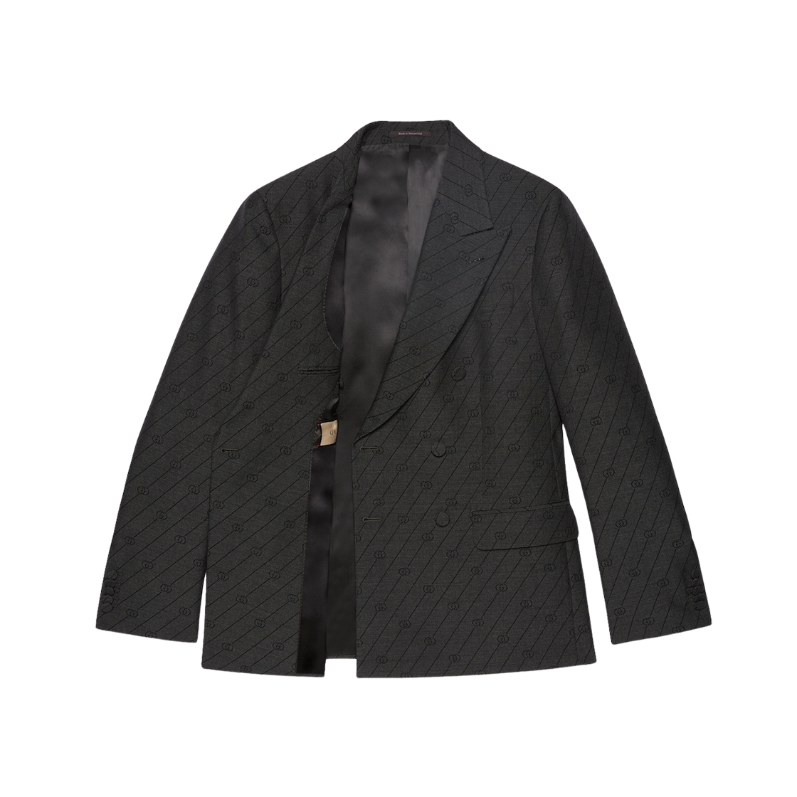 Gucci Interlocking G Striped Wool Formal Jacket Grey Black 상세 이미지 2