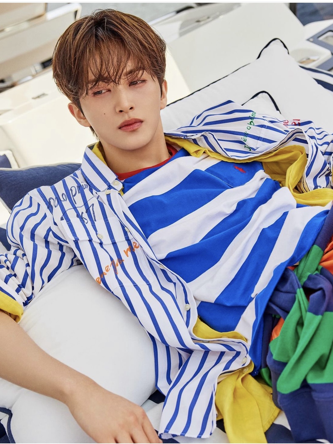 Polo Ralph Lauren Classic Fit Stripe Jersey Rugby Shirt Blue, Polo Ralph Lauren Classic Fit Stripe Jersey Rugby Shirt Navy 착용 스타일 - 2