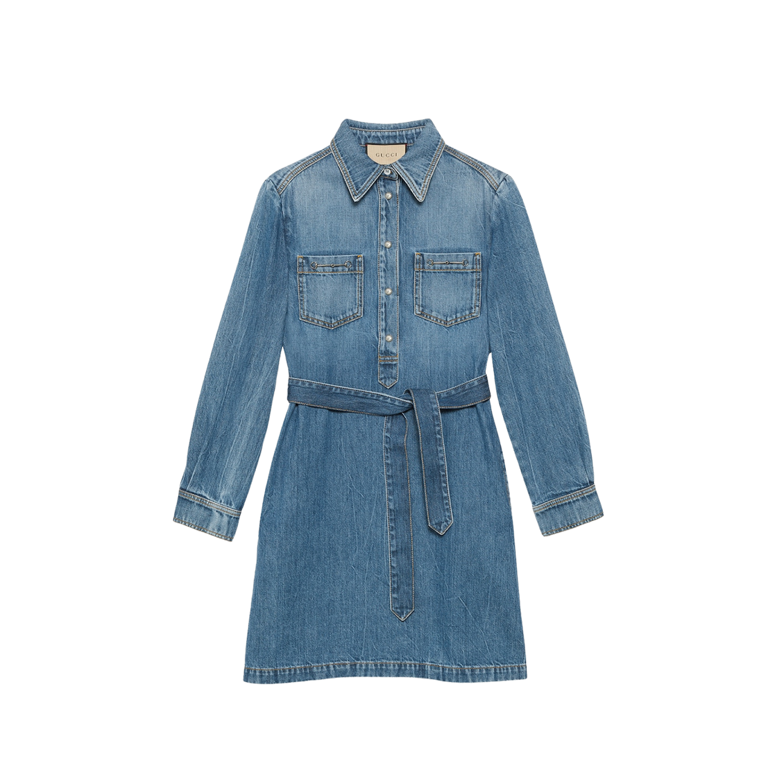 (W) Gucci Organic Denim Dress with Horsebit Blue 상세 이미지 1