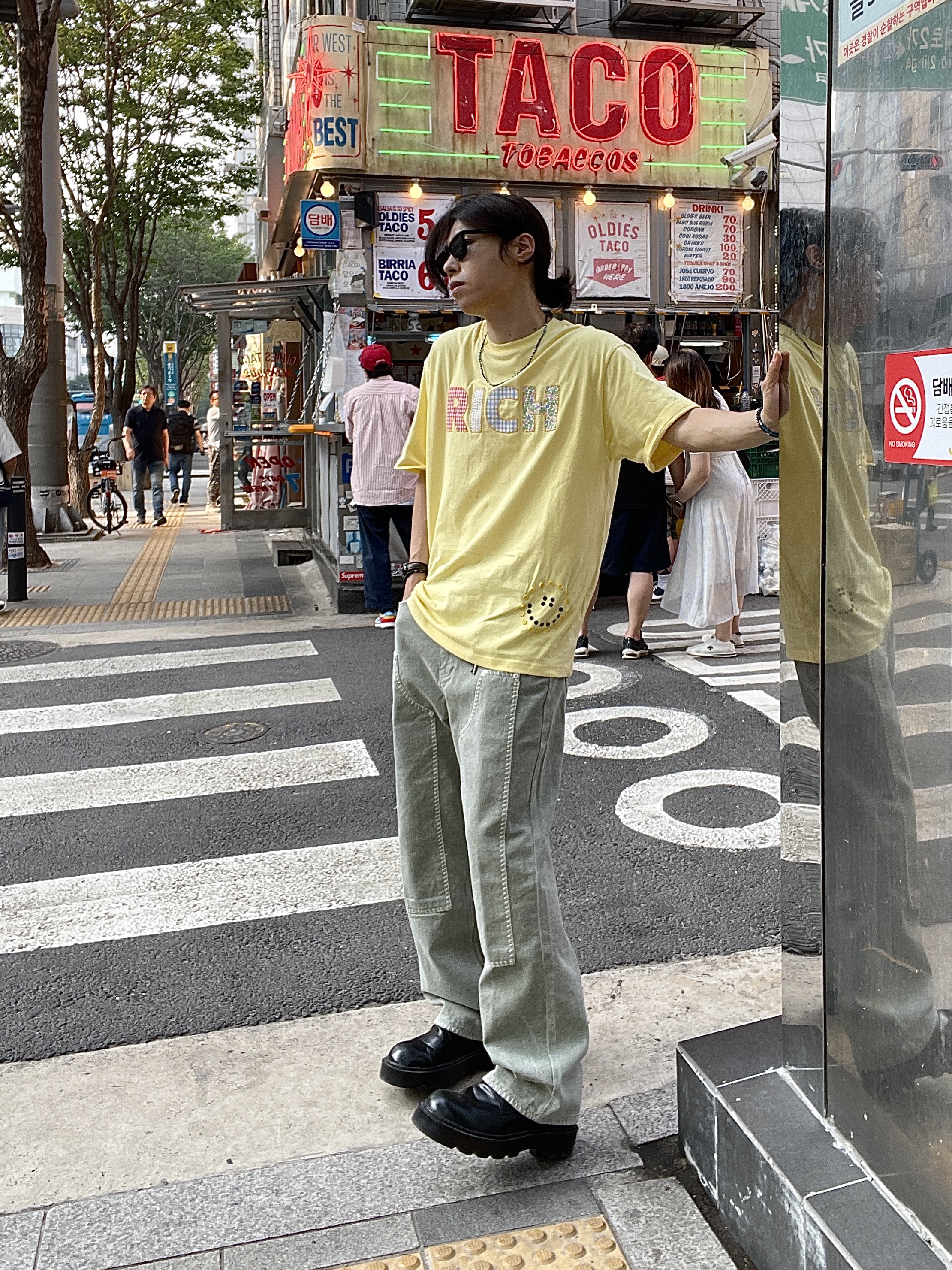 젠틀 몬스터 x 메종 마르지엘라 MM007 블랙 블랙 착용 스타일 - 7