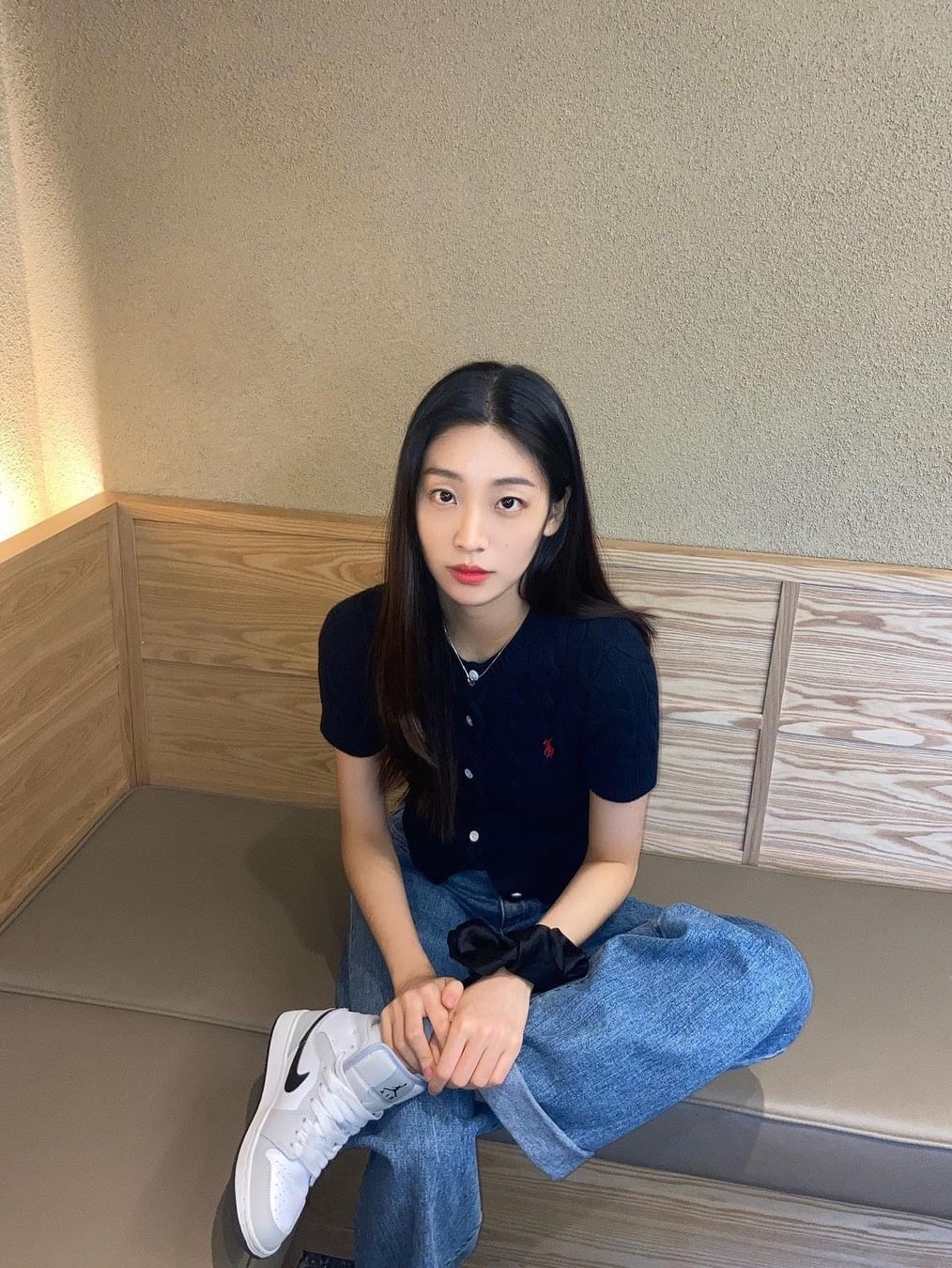 Polo Ralph Lauren Women Cotton Blend Short Sleeve Sweater Black, Polo Ralph Lauren Women Cotton Blend Short Sleeve Sweater Blue 착용 스타일 - 2