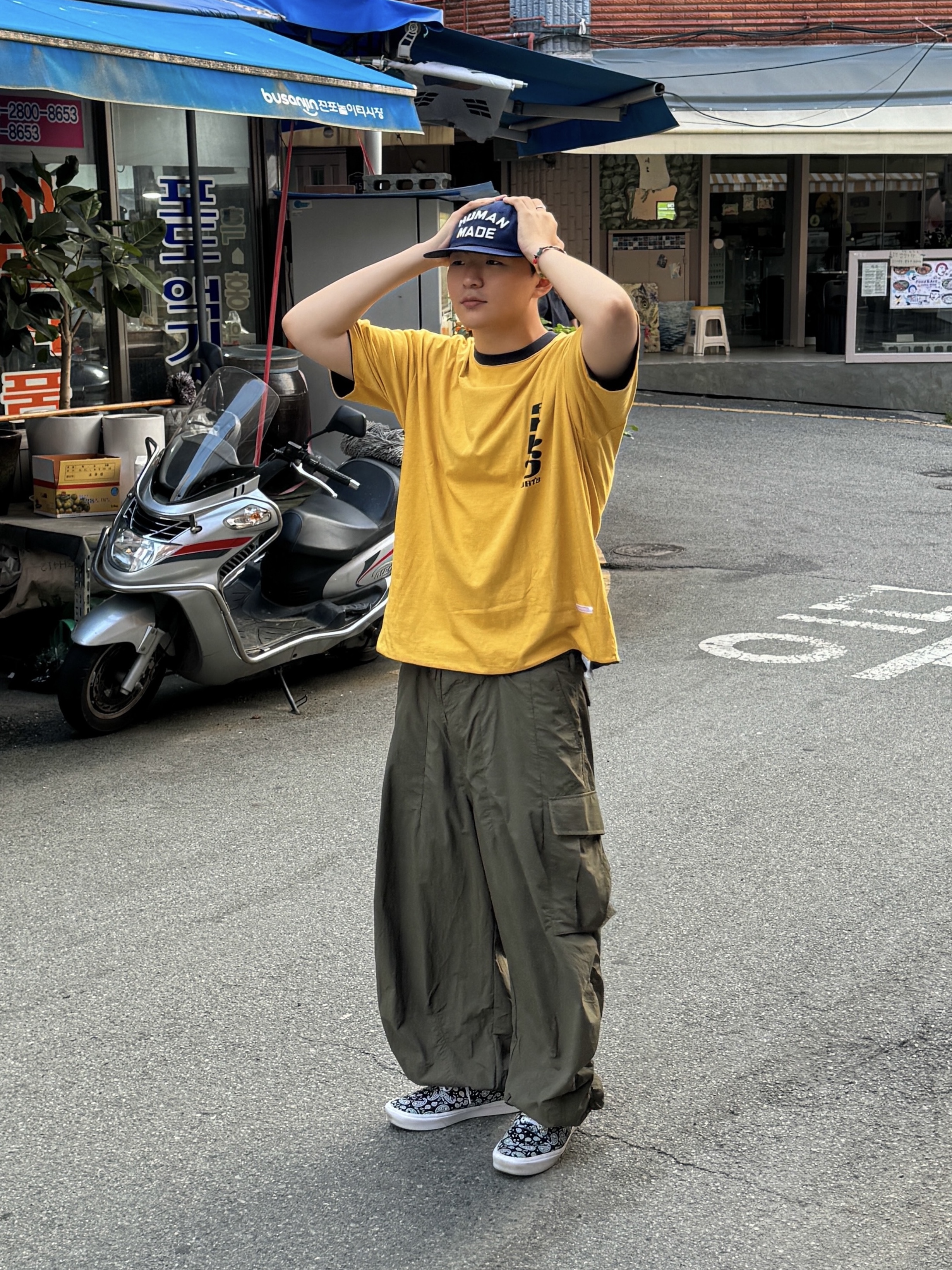 Human Made 6-Panel Wool Cap Navy 착용 스타일 - 2