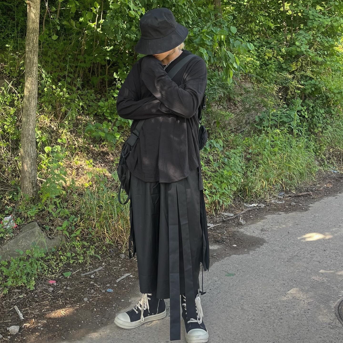 Rick Owens Drkshdw Calf Leather Penta Sneakers Black Milk White 착용 스타일 - 2