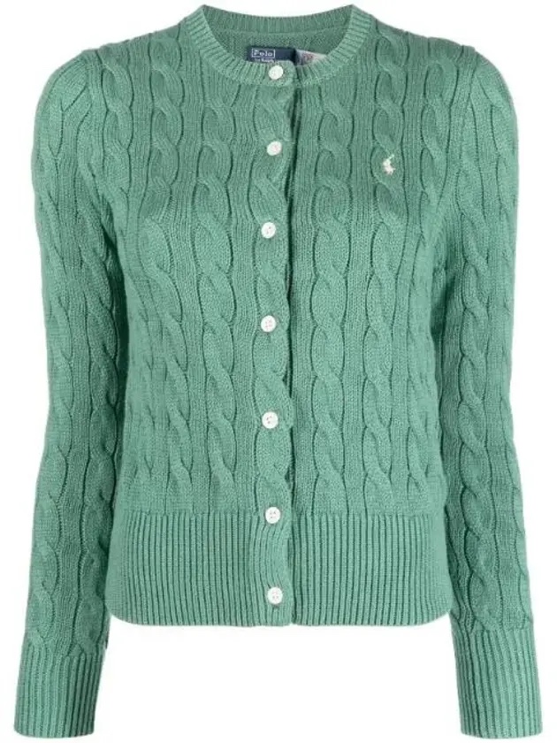 [30%적립] Polo Ralph Lauren Women Cable Knit Cotton Crewneck Cardigan Green 착용 스타일 - 2