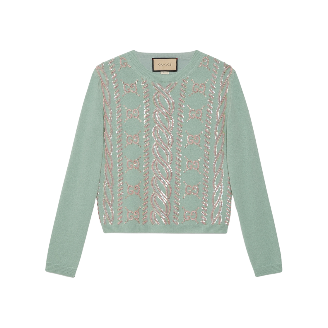 (W) Gucci Cashmere Wool Jumper with Embroidery Light Blue 상세 이미지 1