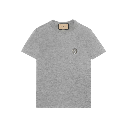 (W) Gucci Cotton Jersey T-Shirt with Embroidery Grey