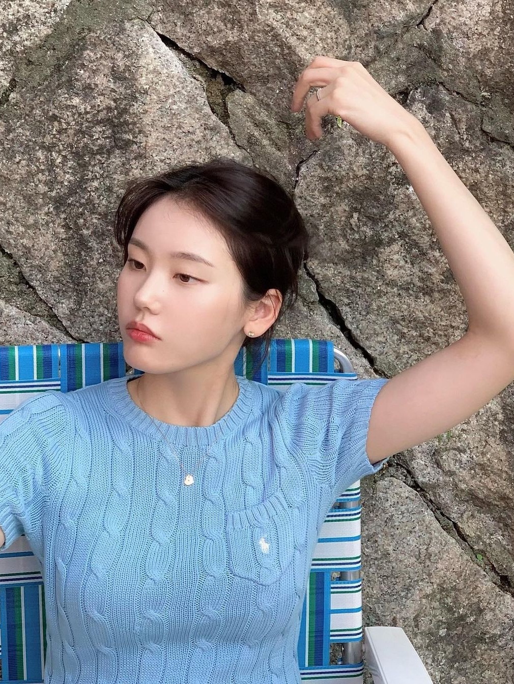 Polo Ralph Lauren Women Cotton Blend Short Sleeve Sweater Black, Polo Ralph Lauren Women Cotton Blend Short Sleeve Sweater Blue 착용 스타일 - 3