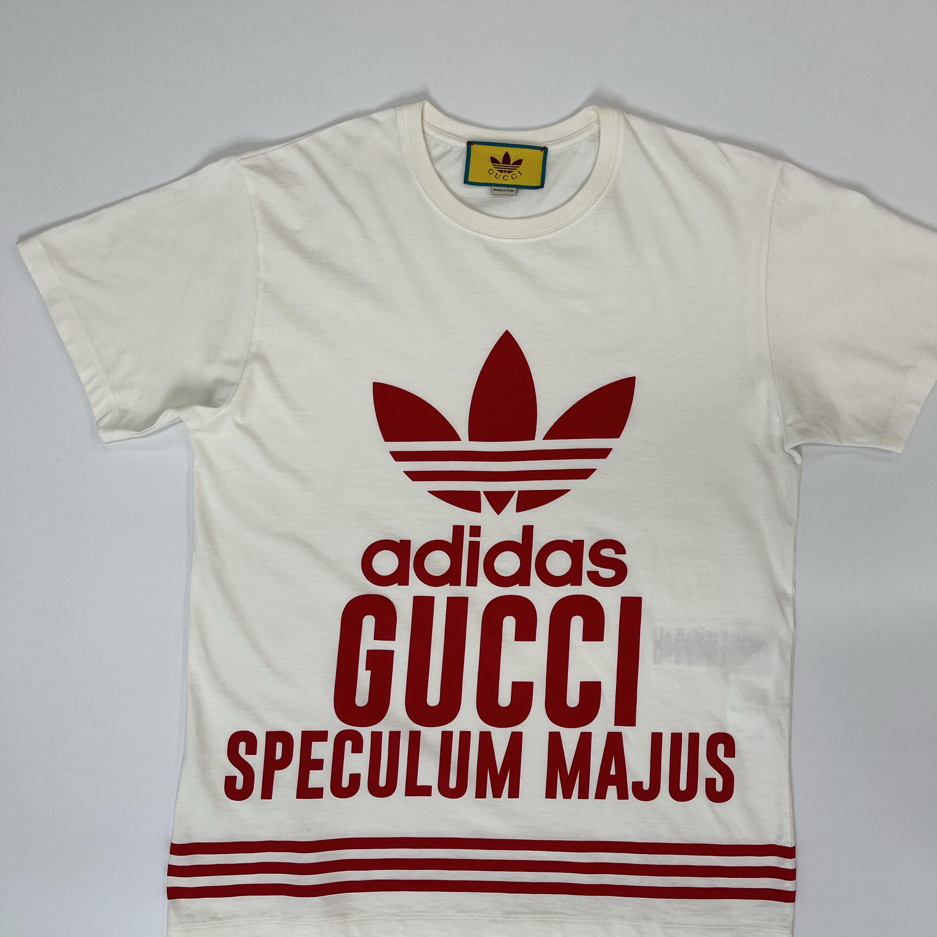 (W) Gucci x Adidas Cotton Jersey T-Shirt White Red 착용 스타일 - 2