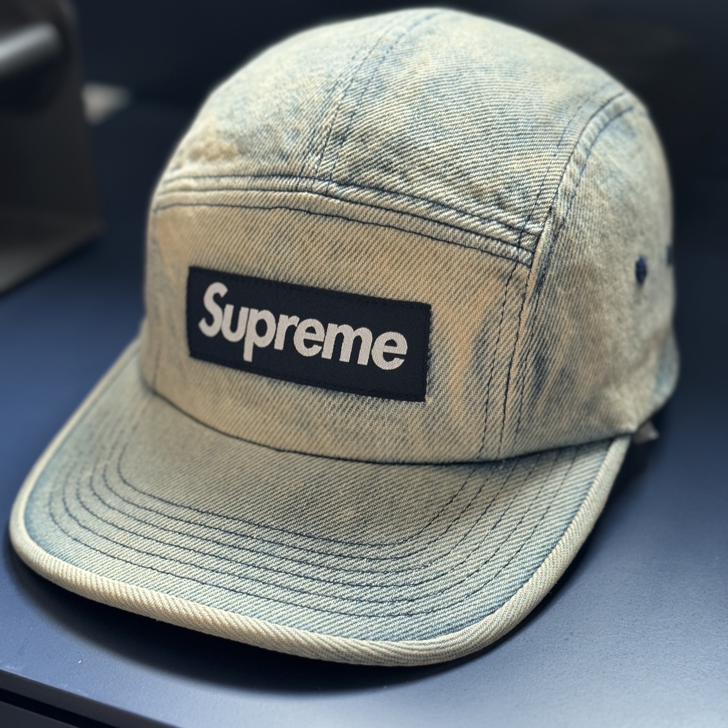 Supreme Washed Chino Twill Camp Cap Dirty Indigo - 24SS 착용 스타일