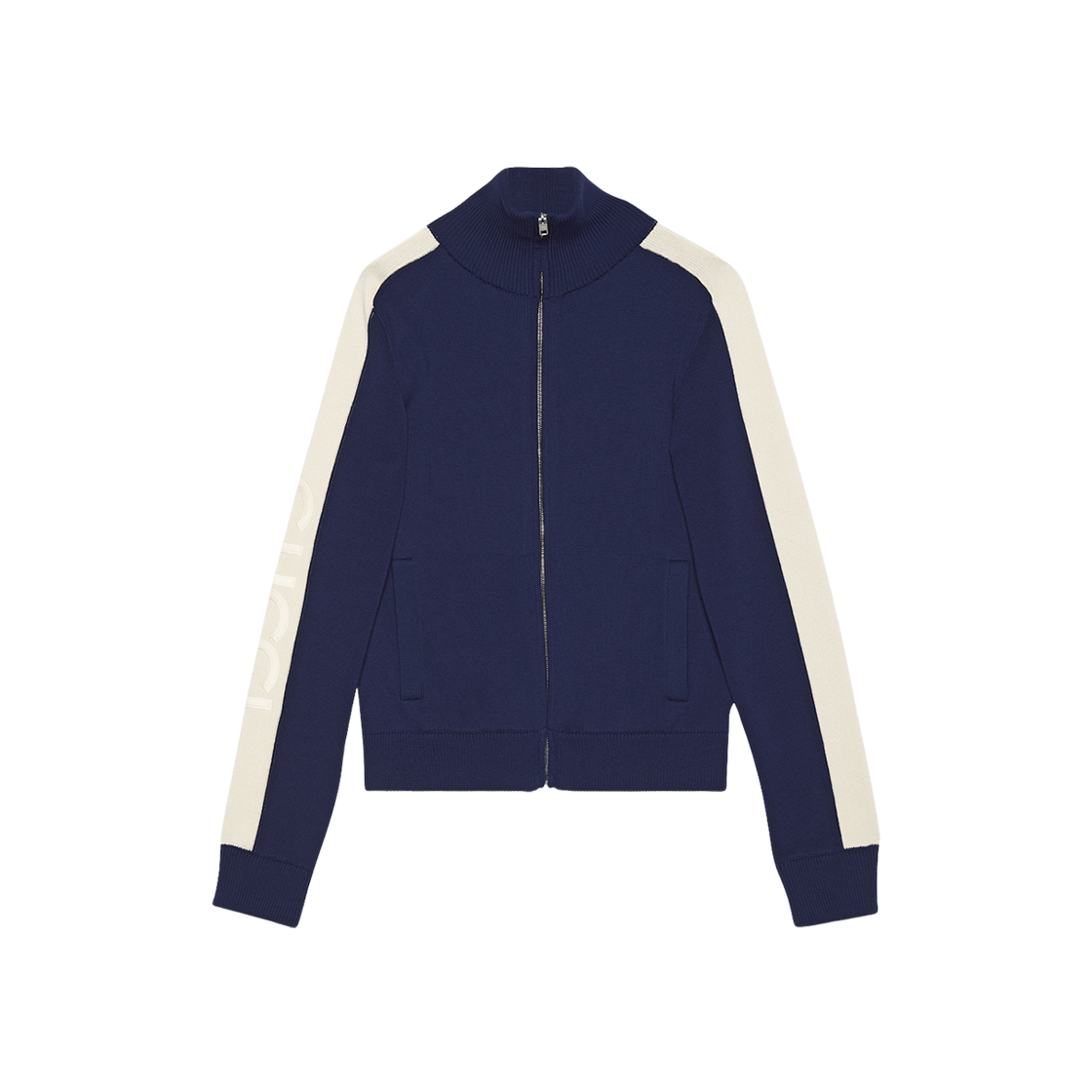 Gucci Cotton Knit Zip Bomber Jacket Blue Ivory 상세 이미지 1